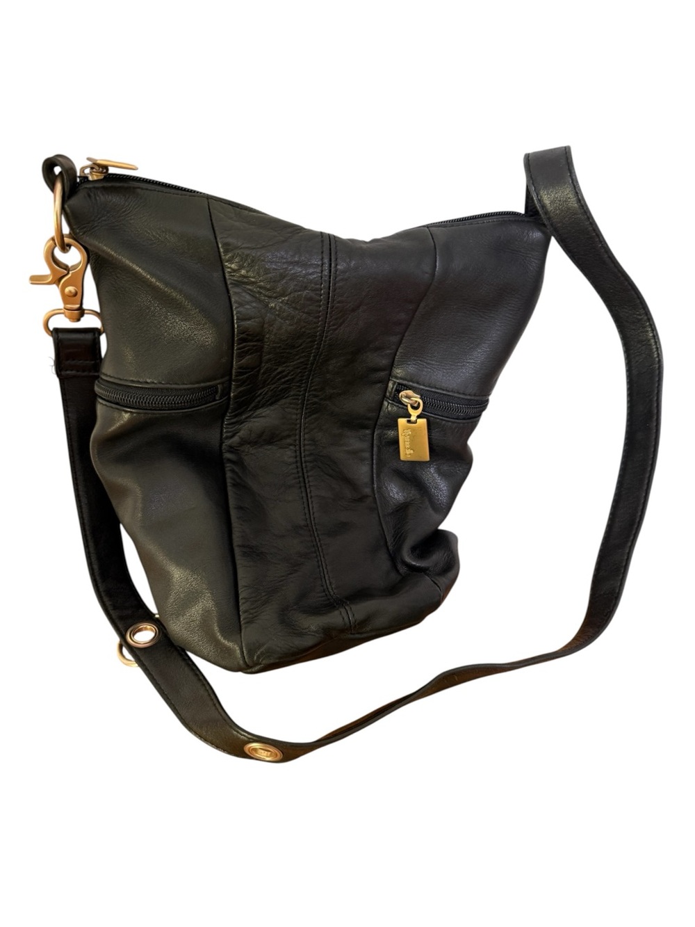 Leather Supple Slouchy Vintage Bucket Hobo Sling Bag Zipper Closure Adjustable